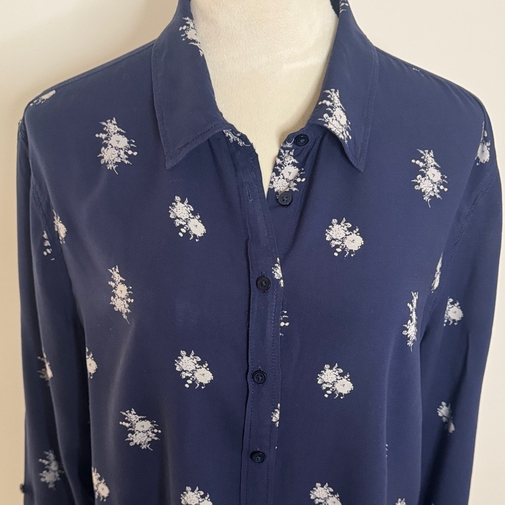 Joe Fresh Dark Blue Blouse with Light Floral Design - Picture 3 of 5
